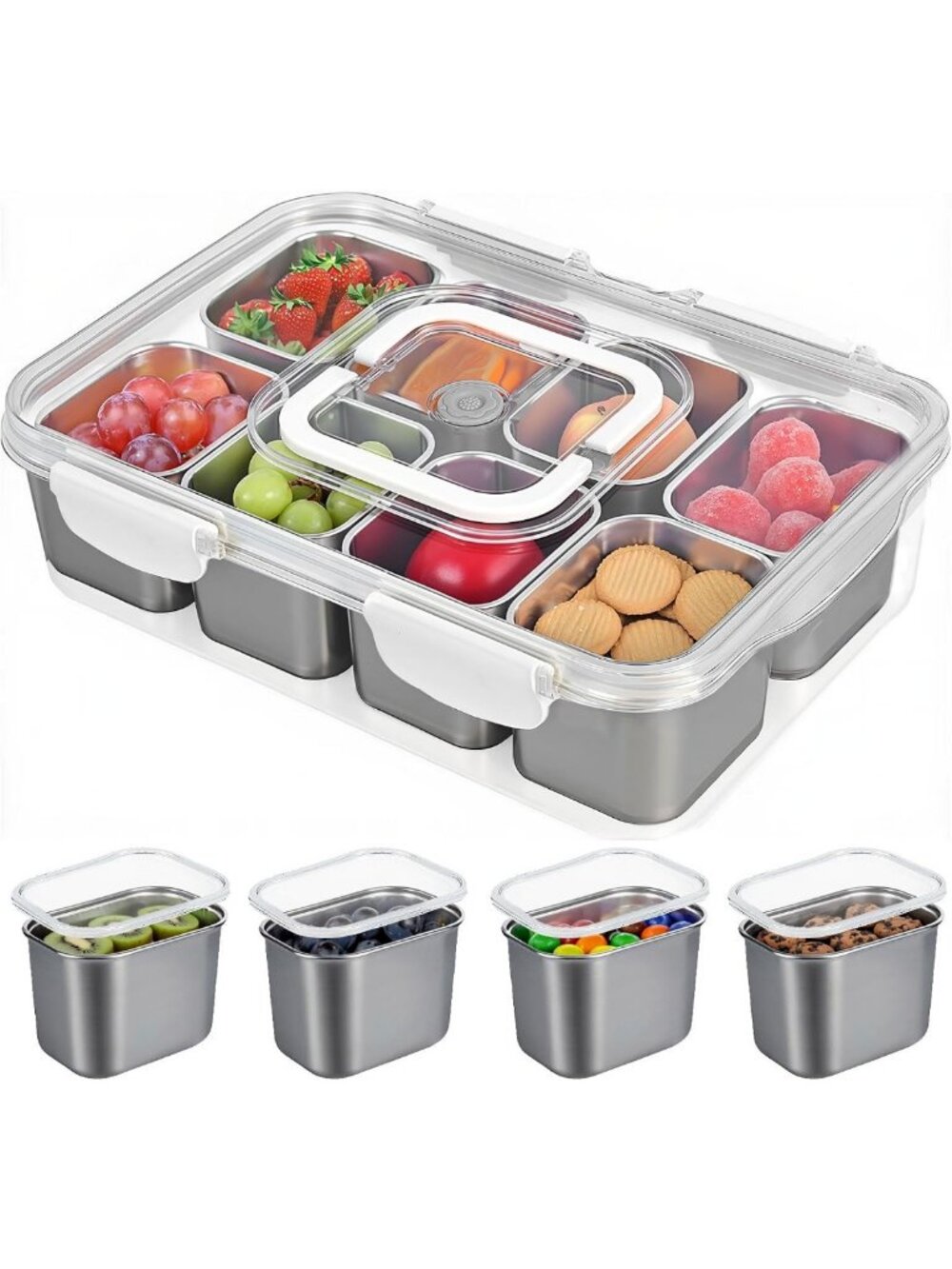 Portable Stainless Steel Snack Container with Lid & Handle - Perfect for